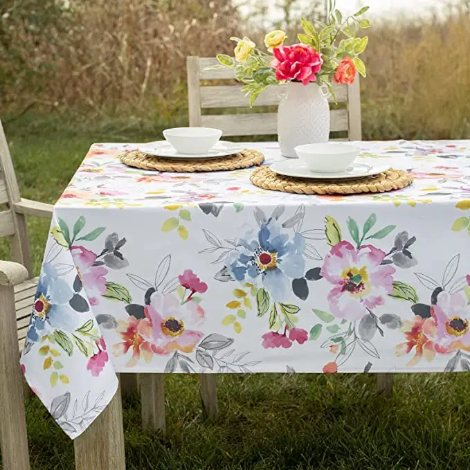 Kitchen Rectangle Tablecloth Summer Watercolor Blooming Floral Tablecloth Wedding Party Picnic Dinner Decoration Table Cover