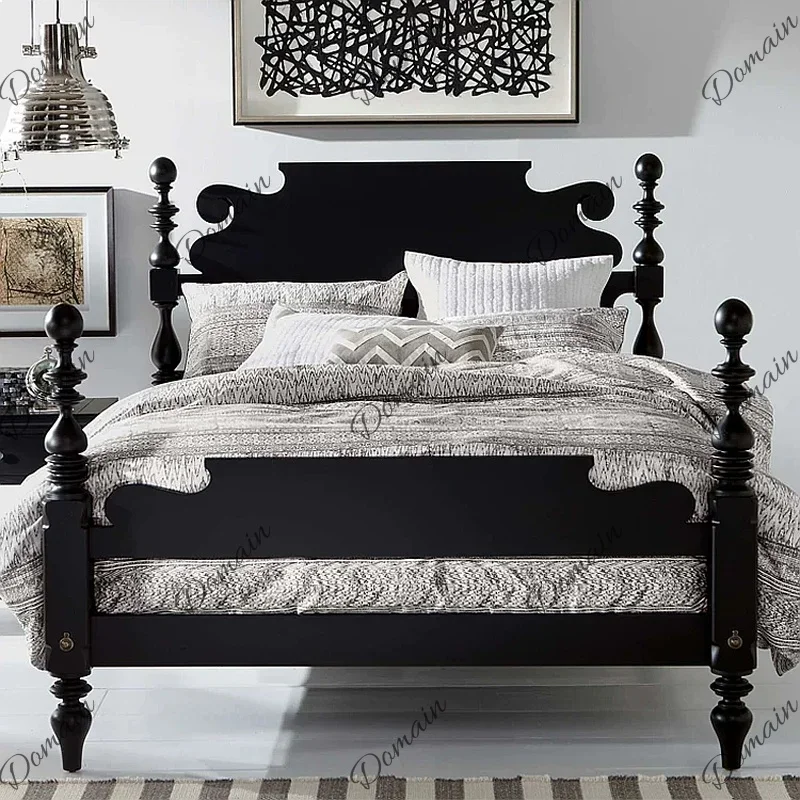 ZL Nordic Minimalist Solid Wood Queen Bed 1.8m with Roman Pillar Headboard Modern Oak Nightstand 1.5m