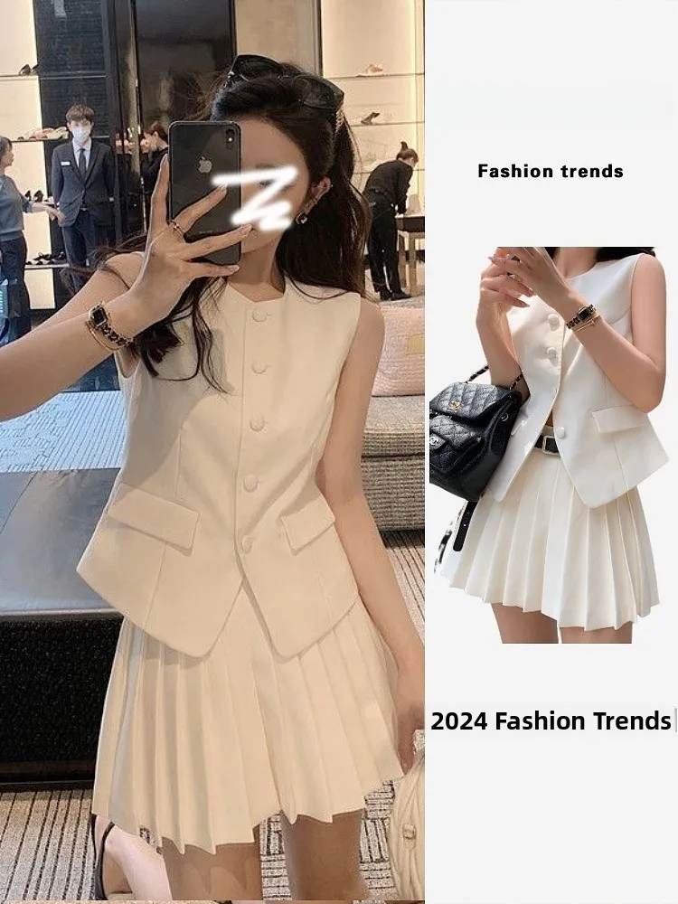 

Summer 2025 New Sle Small Fraance Wind Suit Vest Set Women's Faion ort Skirt Two-Piece Set Polyester Material Button ...