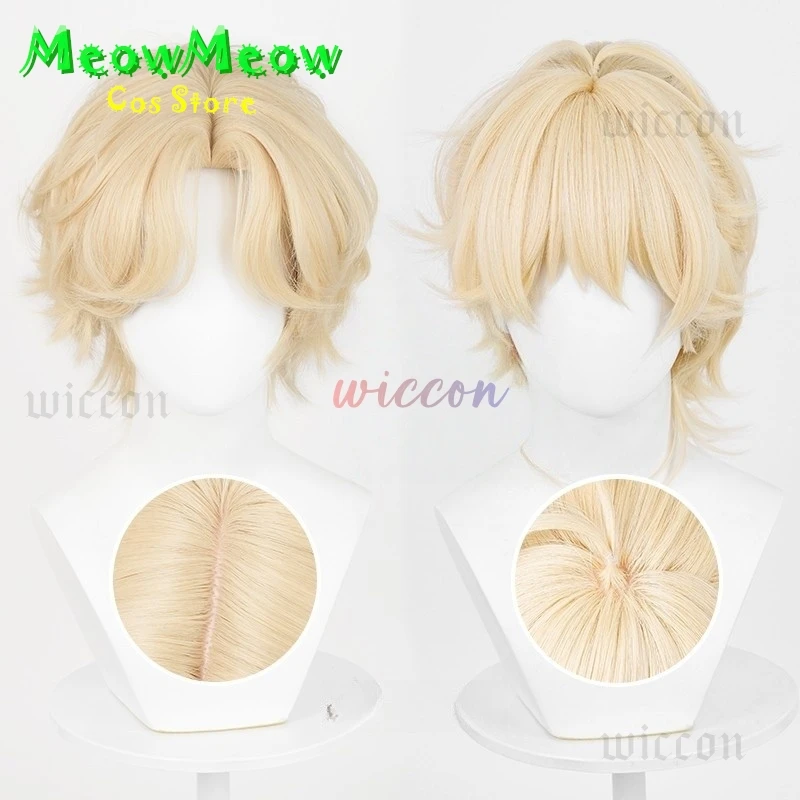 High Quality Luka Cosplay Wig 30cm Short Milk Golden Scalp Heat Resistant Synthetic Hair Anime Cosplay Wigs Gloves Set