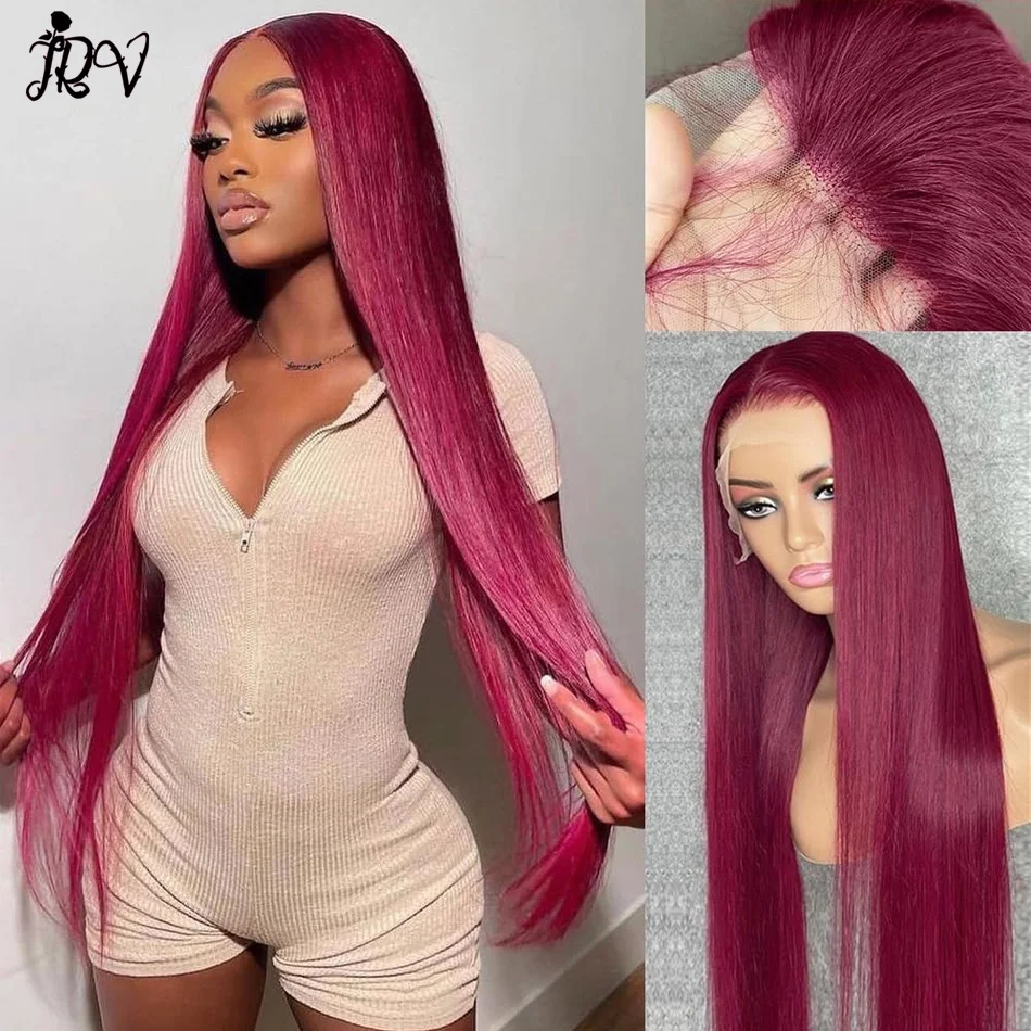 Human Hair 13x4 Lace Front Wigs Human Hair Straight Red 180 Density HD Lace Pre Plucked Pre Cut Wigs Colored For Black Women