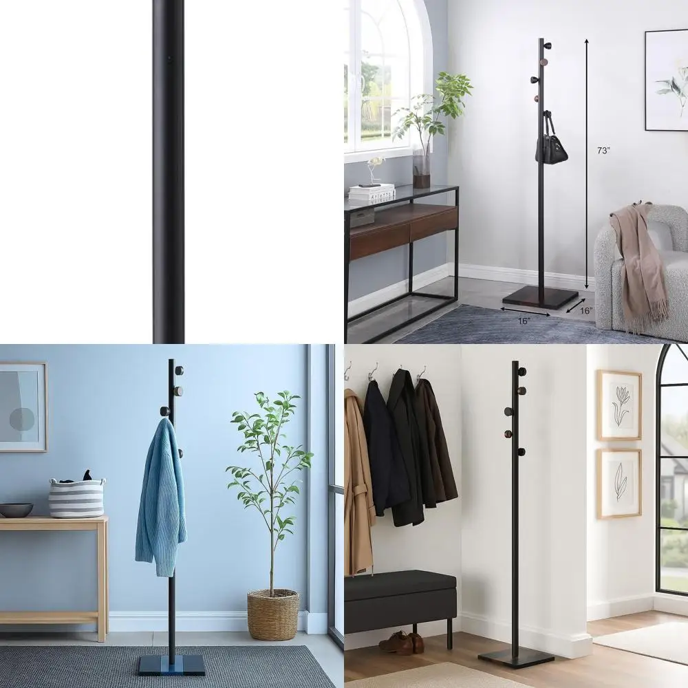 

5-Hook Indoor Coat Stand for Entryway, Bedroom, Hallway, Living Room, and Office - Black