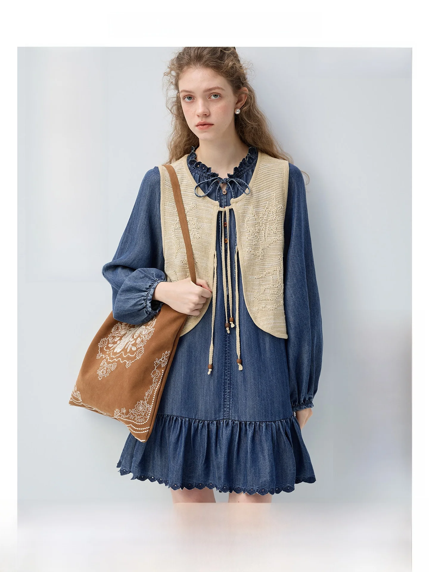 

Blue Diary VEGA CHANG Women's Ropa Set Spring 2026 Layering Denim Dress Mid-Length Casual Commute Style Loose Fit Long Sleeve