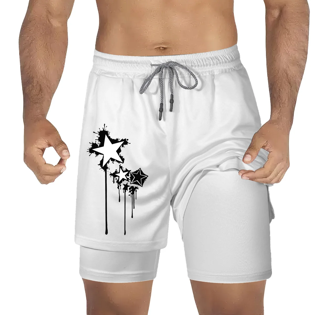 2 em 1 shorts esportivos para homens, dupla camada, secagem rápida, para corrida, corrida, academia, fitness, treino, fundo curto