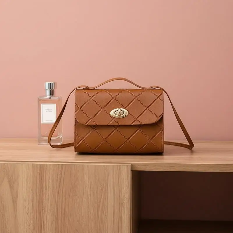 Korean Style Women's Diamond Quilted Square Bag Trendy Portable Top Handle Purse for Outdoor Dating