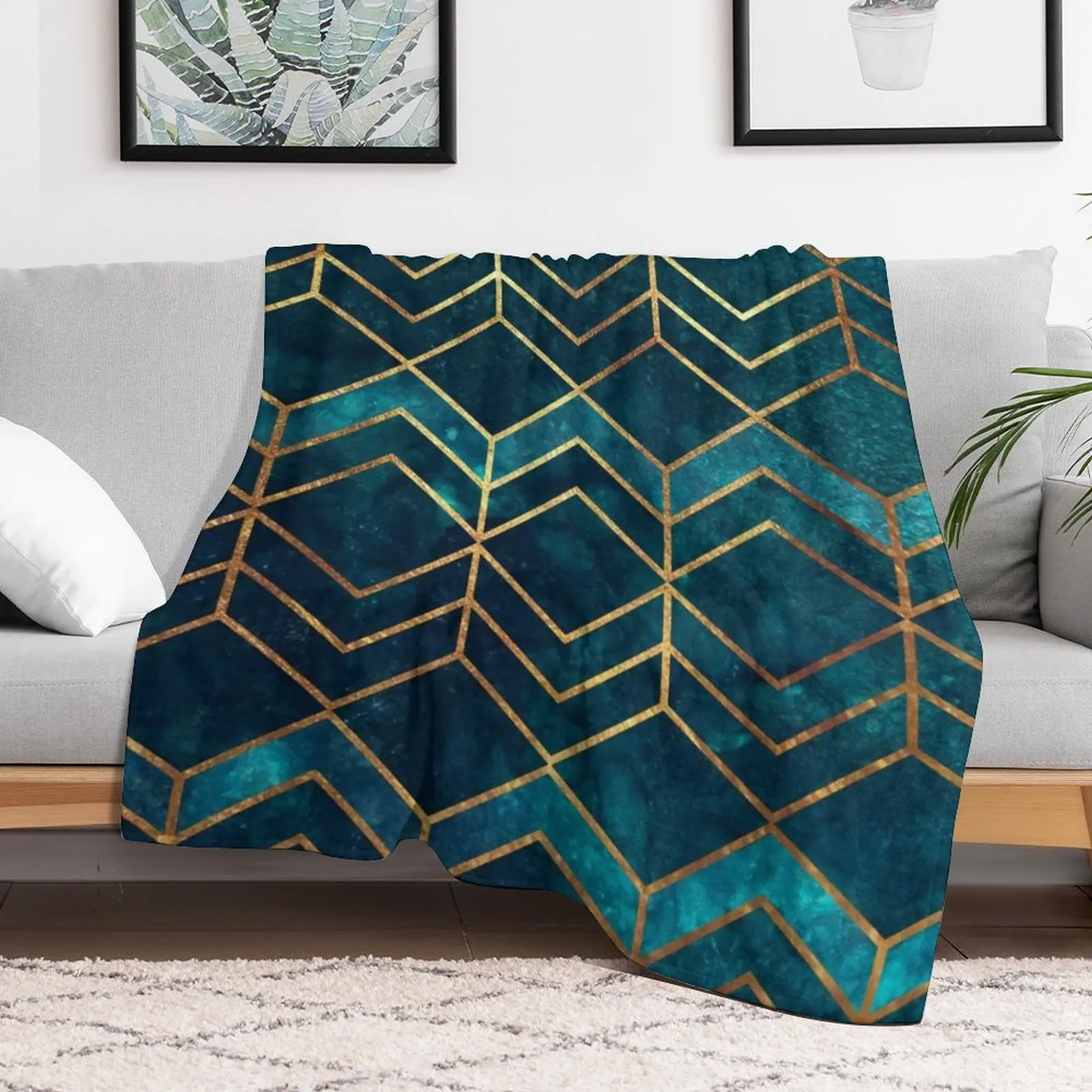 Deep Teal and Gold Arrows Pattern Throw Blanket Hair Sofa Quilt Blankets Sofas Of Decoration Winter beds Blankets