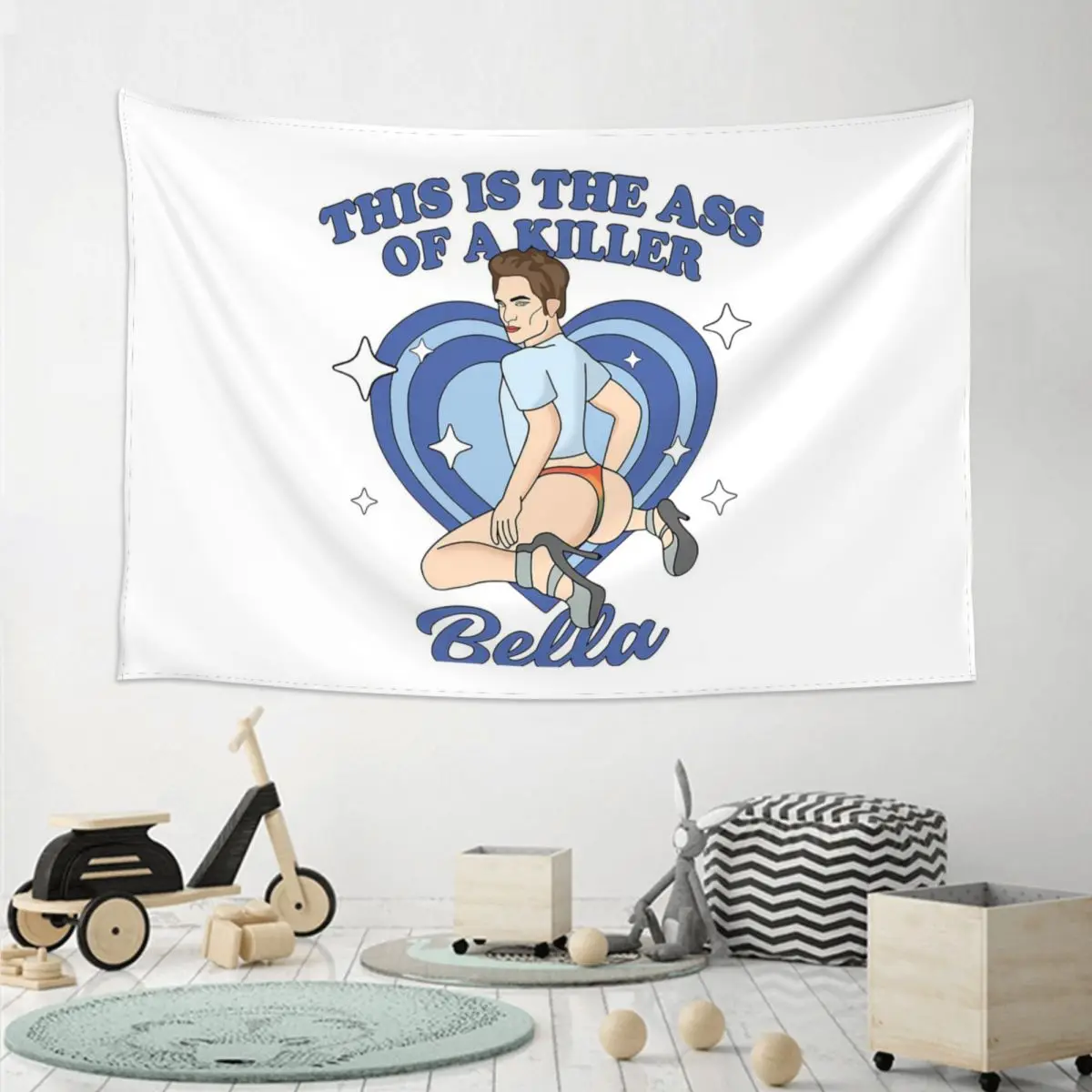 This Is The Ass Of A Killer Bella Funny Robert Pattinson Mem Tapestry Art Wall Hanging Aesthetic Home Decor Tapestries