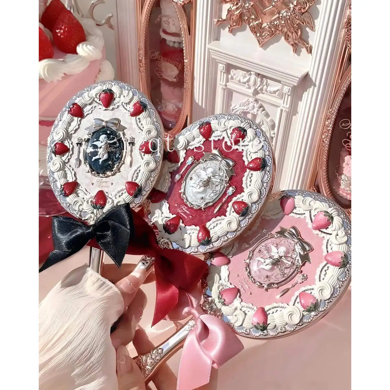 White, blue, pink and chocolate fairy designs, handheld limited edition mirror