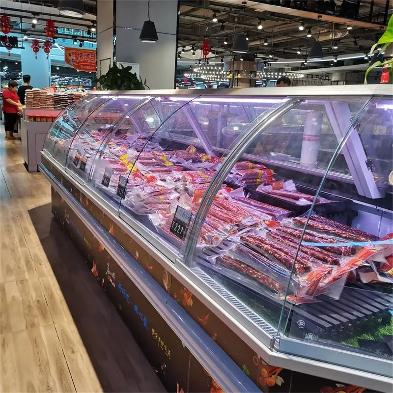 Color custom refrigeration equipment supermarket fish meat seafood cold food store display cabinet