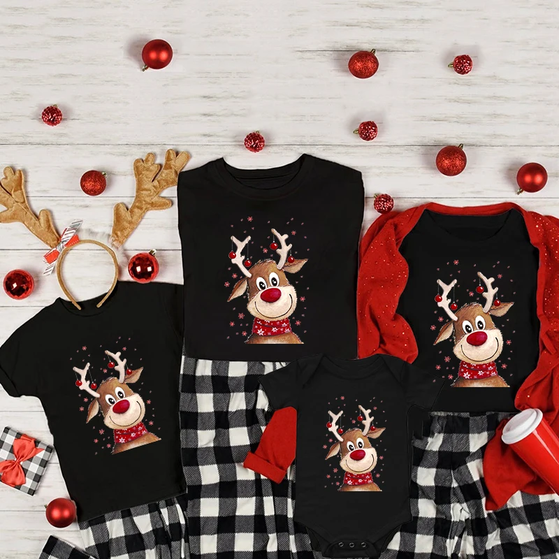 Merry Christmas Family Matching Clothes Mother Father Kid Tshirt Baby Romper Christmas Reindeer Family Shirt Xmas Holiday Outfit