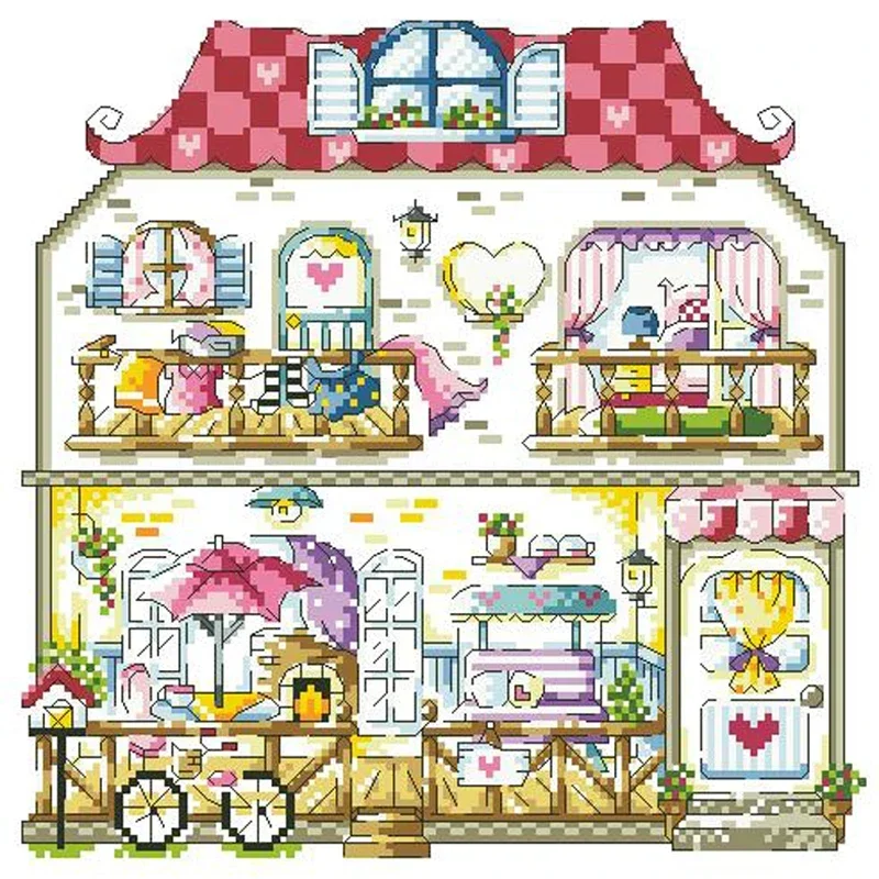 Amishop Gold Collection Lovely Counted Cross Stitch Kit Petite House Window Home SO