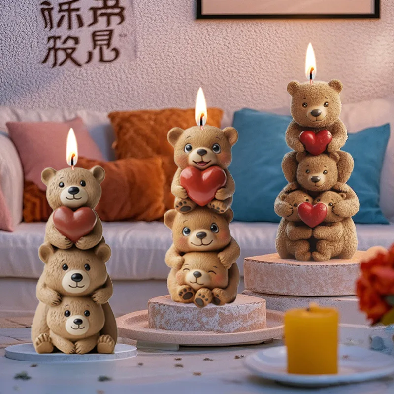 Силиконовая форма для свечей в форме сердца и медведя, 3D сложенное сердце любви, медведь, домашнее животное, форма для изготовления эпоксидной смолы, формы для мыла, домашний декор, подарок