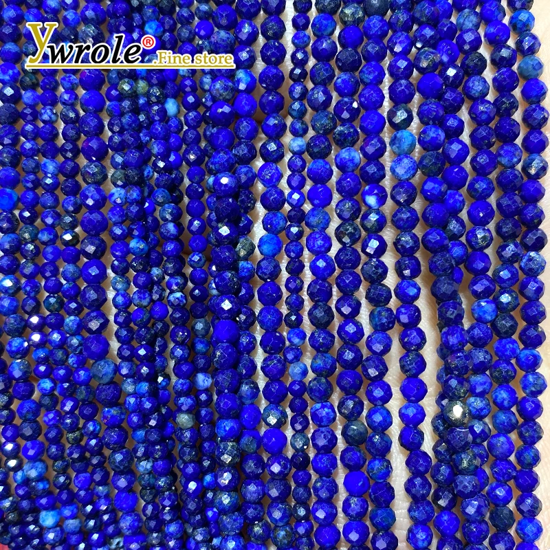 2/3/4MM Faceted Natural Stone Lapis Lazuli Round Loose Spacer Beads for Jewelry Making DIY Bracelet Charms Accessories 15''