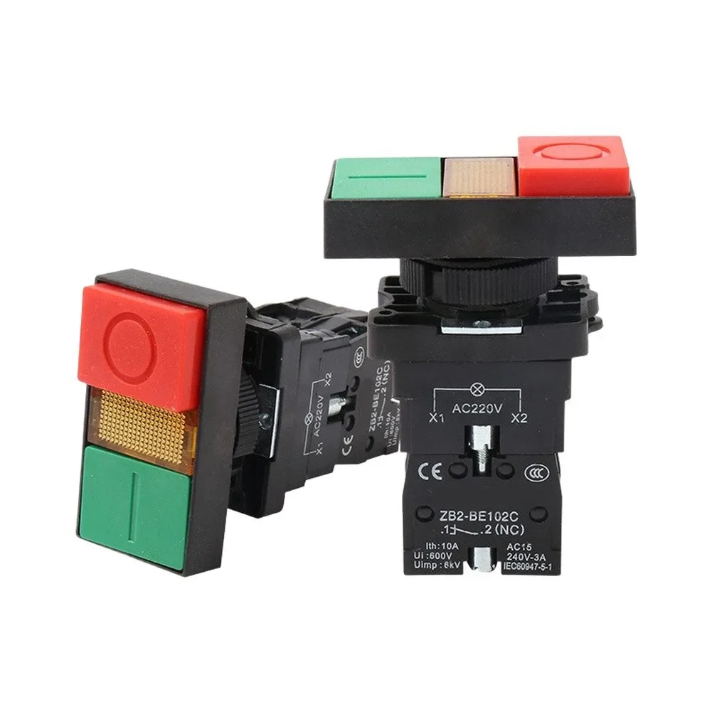 4Pcs Dual Head Push Button Switch With Indicator Light AC 660V DC 400V Panel Mount Start Stop Switch Zinc Alloy For Industrial