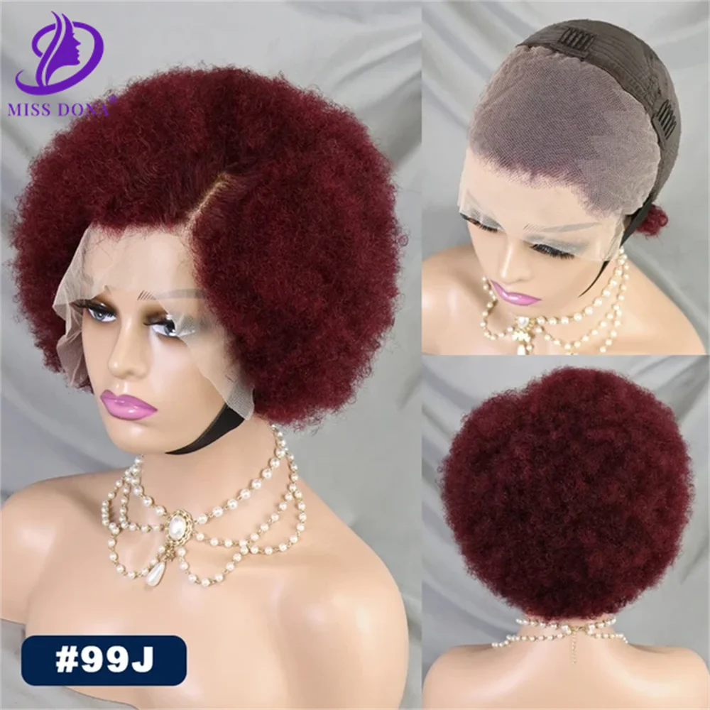 

13*4 Lace Frontal Wigs Human Hair Burgundy Puffy Afro Curly Bob Side Part 250% Human Hair Wig Kinky Curl for Black Women