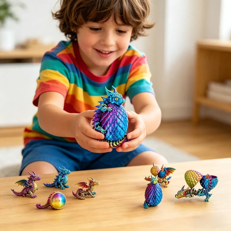 

Flexible Joint Activity Double Horned Dragon Egg, 3D Printed Collectible Model, Children Toy Gift Desktop Ornament