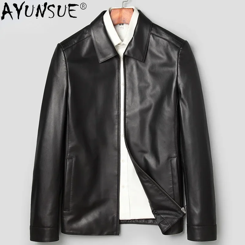 

AYUNSUE 2021 Autumn Genuine Sheepskin Leather Jackets Male Biker Jacket for Men Black Thin Men's Clothes Jaqueta Masculina Gmm36