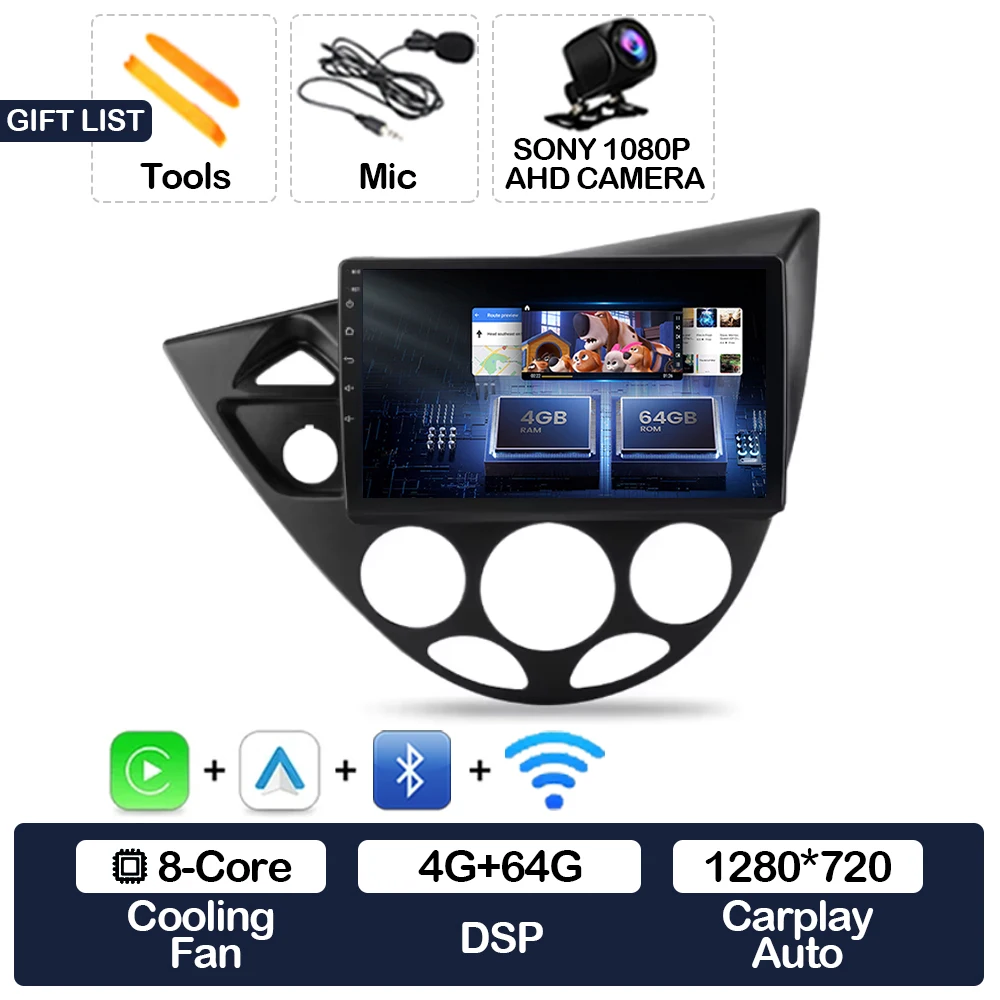 Android 15 Carplay Auto Voor Ford Fiesta 1995-2001 Focus MK1 1998-2004 Autoradio Multimedia Speler Head Unit GPS 4G WIFI QLED