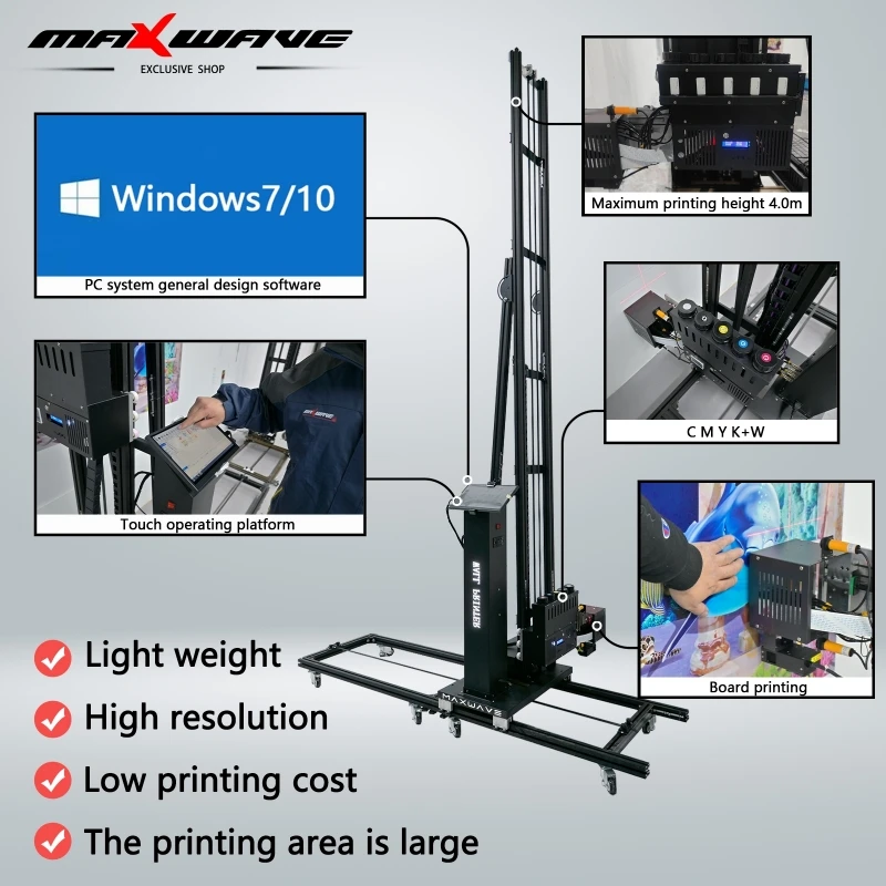 طابعة جداريات حائطية عمودية CMYKW حبر UV dx7/tx800 طابعة حائط مزدوجة الرؤوس آلة طباعة مباشرة إلى طابعة نافثة للحبر على الحائط