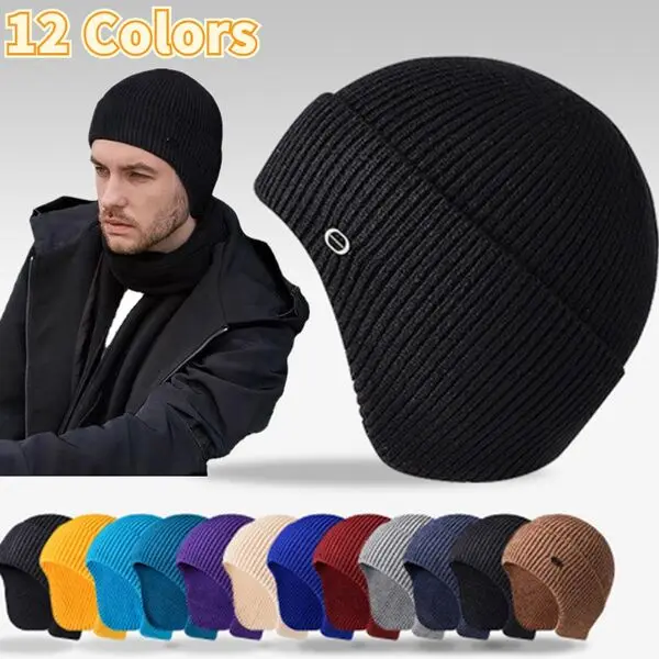 Czapka nausznik na zimę męska czapka z dzianiny na zewnątrz ciepłe czaszki czapka beanie Unisex ochrona słuchu wiatroszczelne nauszniki kapelusiki