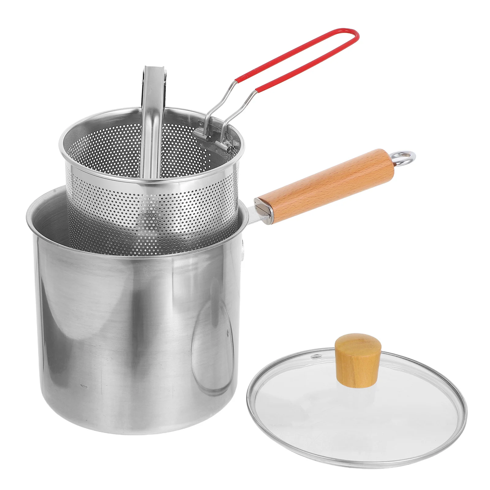 

3L Stainless Steel Deep Fryer Pot Single Handle Basket Design Multi Function Frying Boiling Stewing Oil Frying Pan for Home