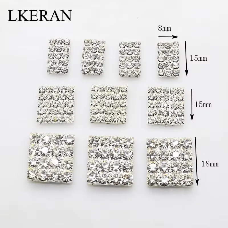 10pcs/lot Flat Surface Rhinestone buttons Square Crystal button Wedding Invitation Hair flower center DIY Jewelry Accessories