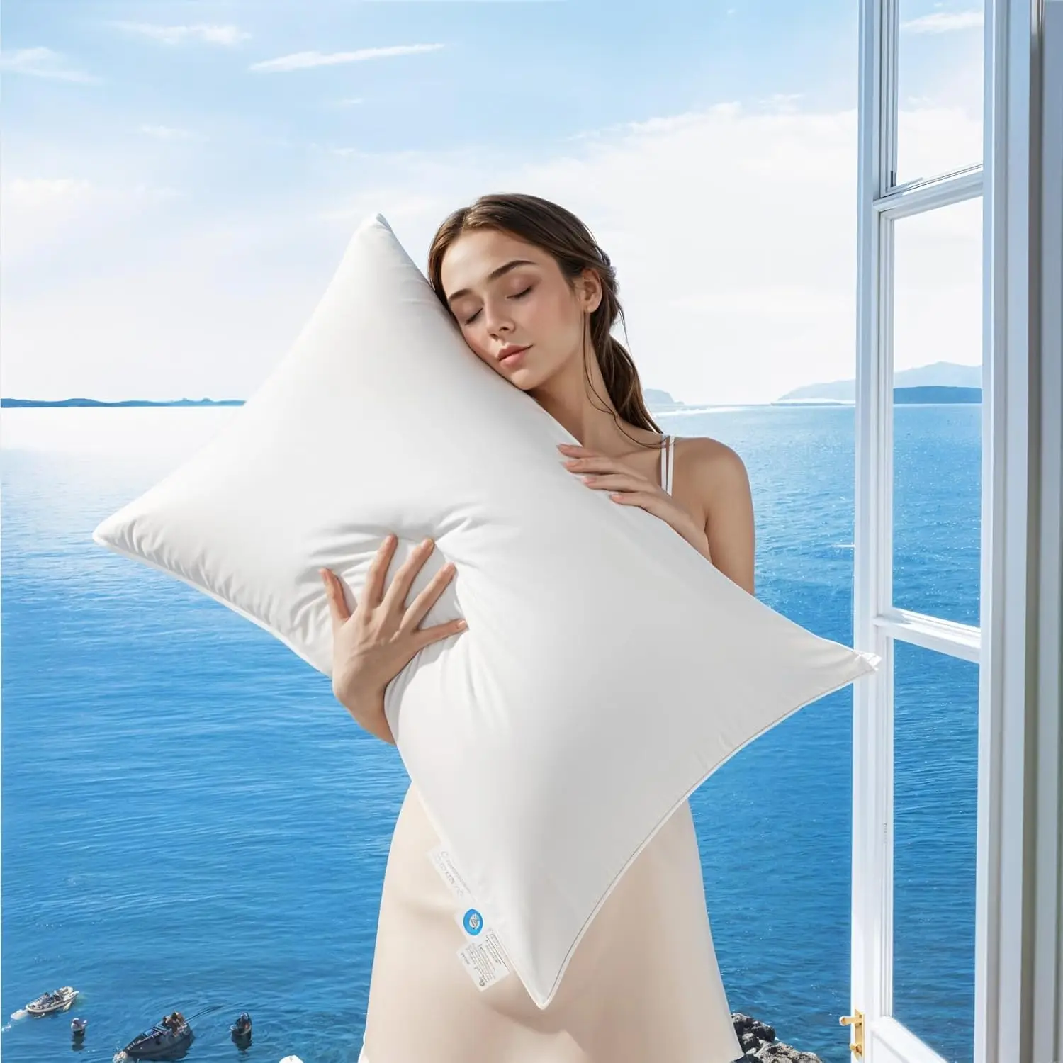 

Canadian Luxury Goose Down Pillow Standard Size, 750 Fill Power, 100% Cotton With Shell- Ultra Comfort Sleep Pillows - Bed