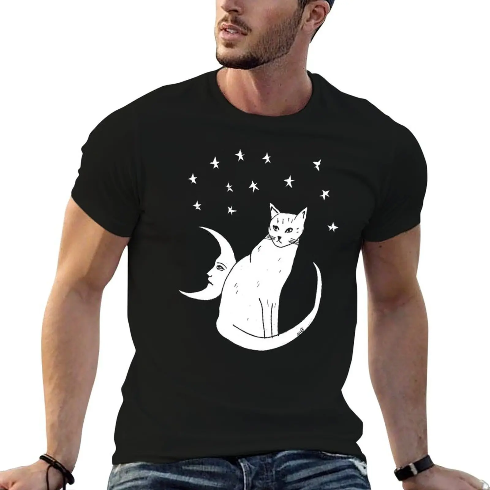 

Moon Cat T-Shirt man t shirts high quality luxury brand funny t shirts cotton T-Shirt