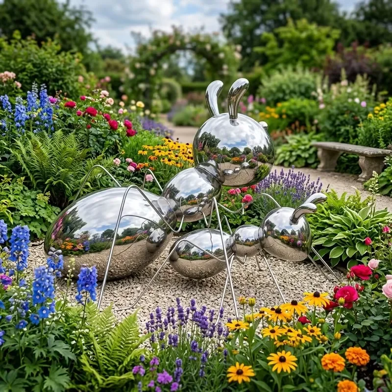 Stainless Steel Polished Fashion Animal Sculpture Outdoor Garden Landscape Ornament Large Silver-Plated