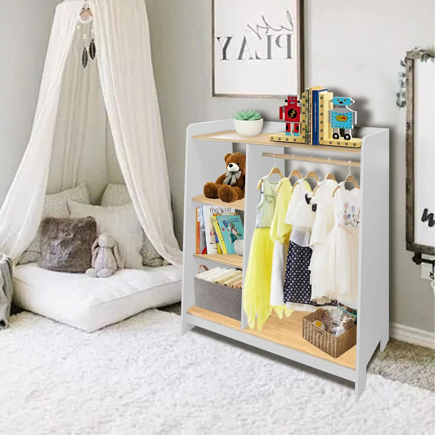Kids Dress Up Storage, Open Hanging Armoire, Baby Dresser, Kids Wardrobe, Toddler Dress Up Rack, Organizer, Clothes Rack for Gir