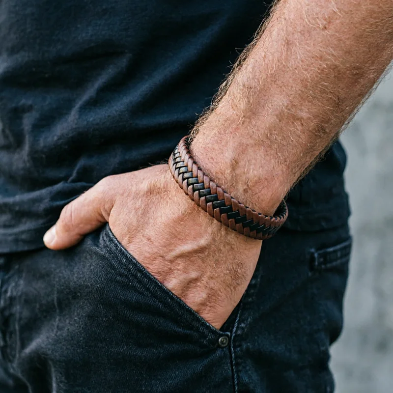 Neues Herren-Lederarmband mit Magnetverschluss, Punk-Armband, lässiges, vielseitiges Accessoire, Geschenk für Ihn, Pulsera Hombre
