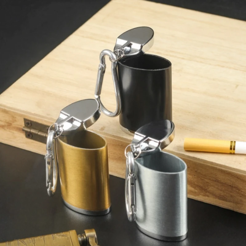 Stainless Steel Capacity Portable Pocket Ashtray with Carabiner Hook Pull-Open Lid Mini Ashtray for Car Automotive Interior