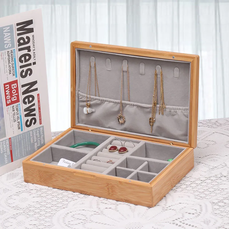 

Бамбуковый деревянный браслет, ожерелье, кольцо, коробка для хранения, серьги-гвоздики, часы для хранения, ретро-футляр для ювелирных изделий, большая вместимость