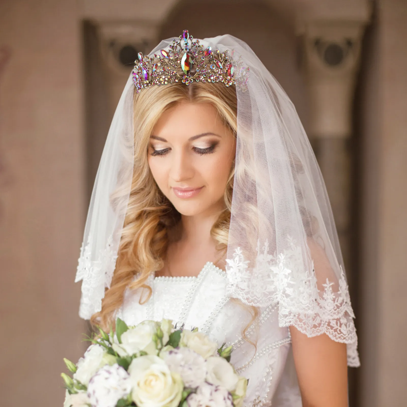 

1Pcs Colorful Crown Headband Baroque Style Rhinestone Embellished Lightweight Bridal Tiara for Wedding Party Event Decorative