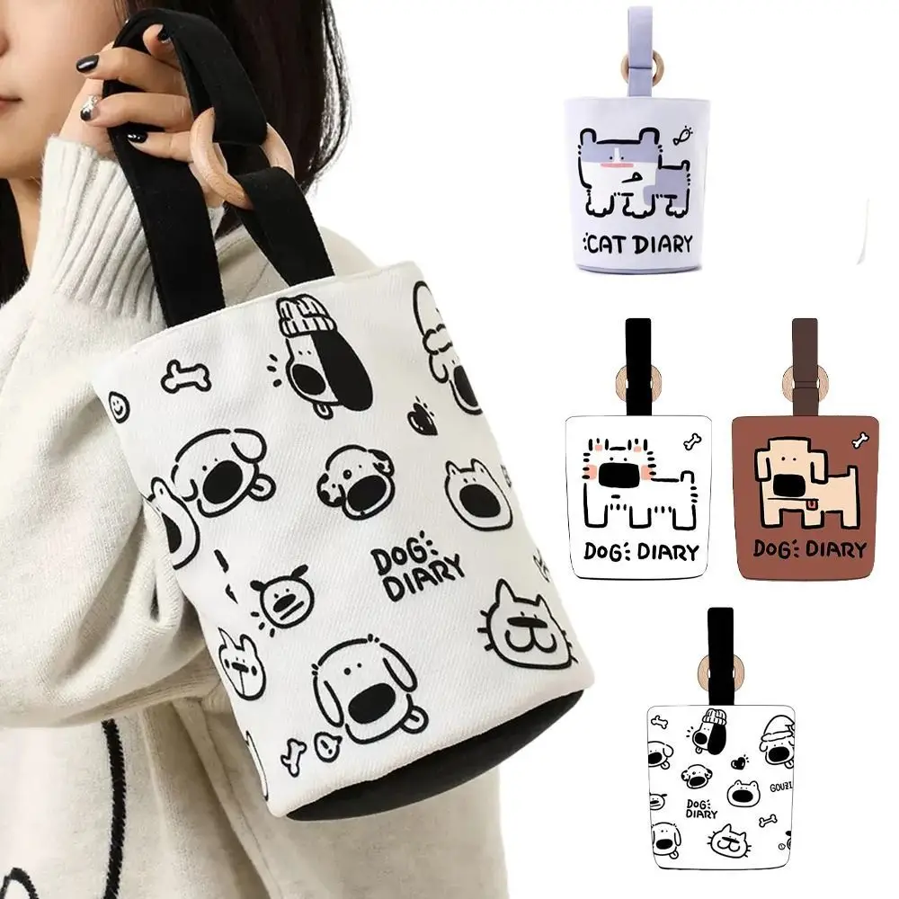 Dog Cat Cartoon Bucket Bag Canvas Letter Print Handbag Large Capacity Mommy Bags All-match Lunch Pouch Tote Bags