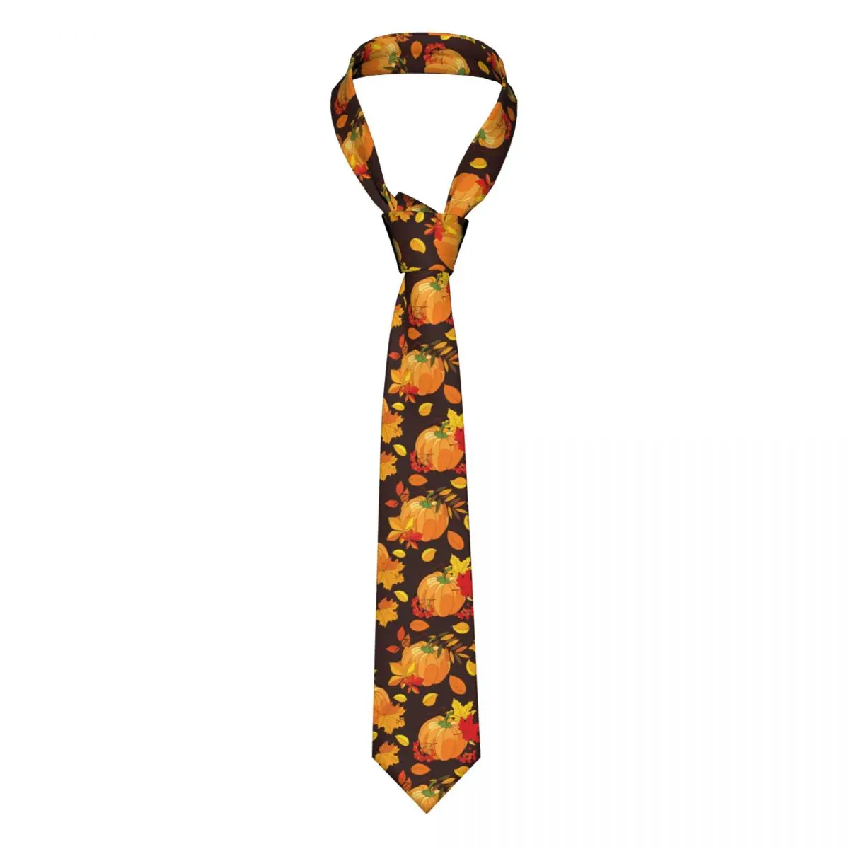 

Autumn With Pumpkin Maple Leaves Necktie Men Women Polyester 8 cm Neck Tie for Mens Slim Narrow Accessories Gravatas Gift