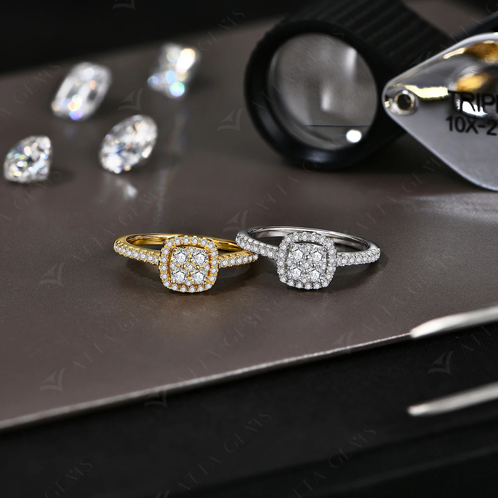ATTAGEMS Clover Moissanite Rings for Women D VVS1 Lab Diamond S925 Silver Engagement Bride Moissanite Jewelry Gift Dropshipping