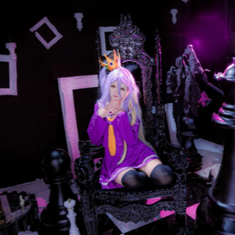 No Game No Life Shiro Cosplay Costume Japanese Sailor Suit Purple Dress Thigh High Stockings Full Set For Women Cosplay Party