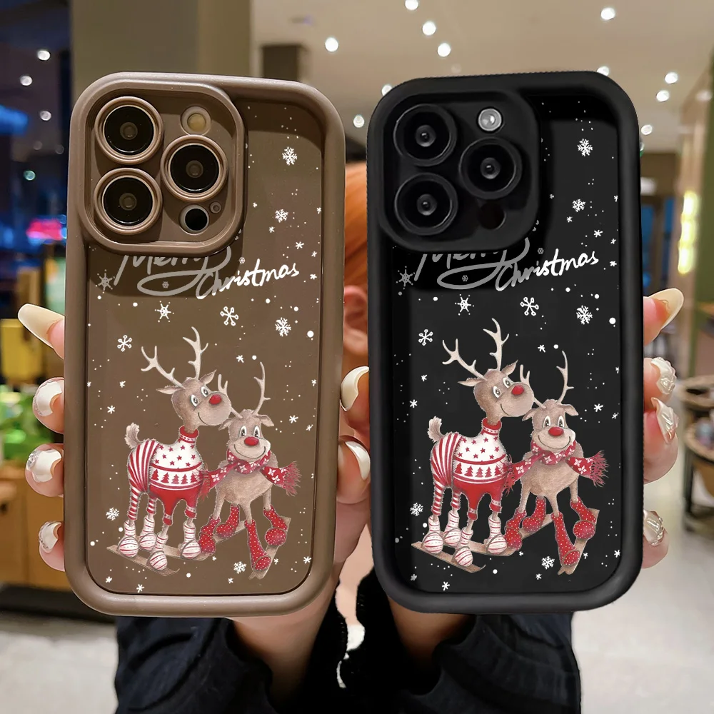 Christmas Reindeer Elk Soft Silicone Phone Case For Samsung Galaxy S24 S23 S22 Ultra S21 S20 FE A06 A16 A54 A55 A53 A52S A35 A34