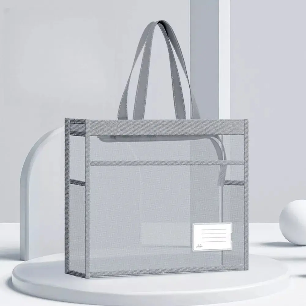 Portable A4 Transparent File Bag Mesh Double-Layer File Storage Bag with Handle Large Capacity Document Bag School Office