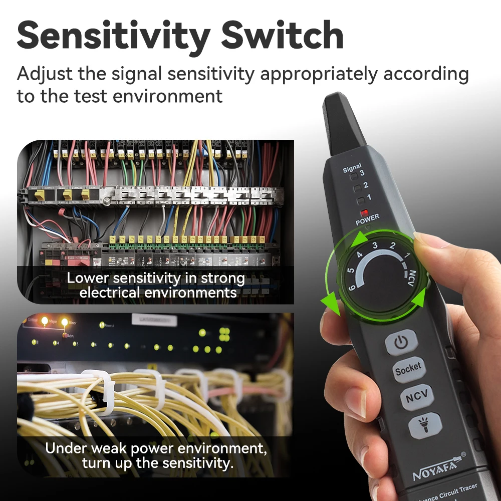 Noyafa NF-825MJ Trova interruttori automatici 120V Tester per interruttori di circuito Tester per prese per fusibili Strumento diagnostico per elettricisti