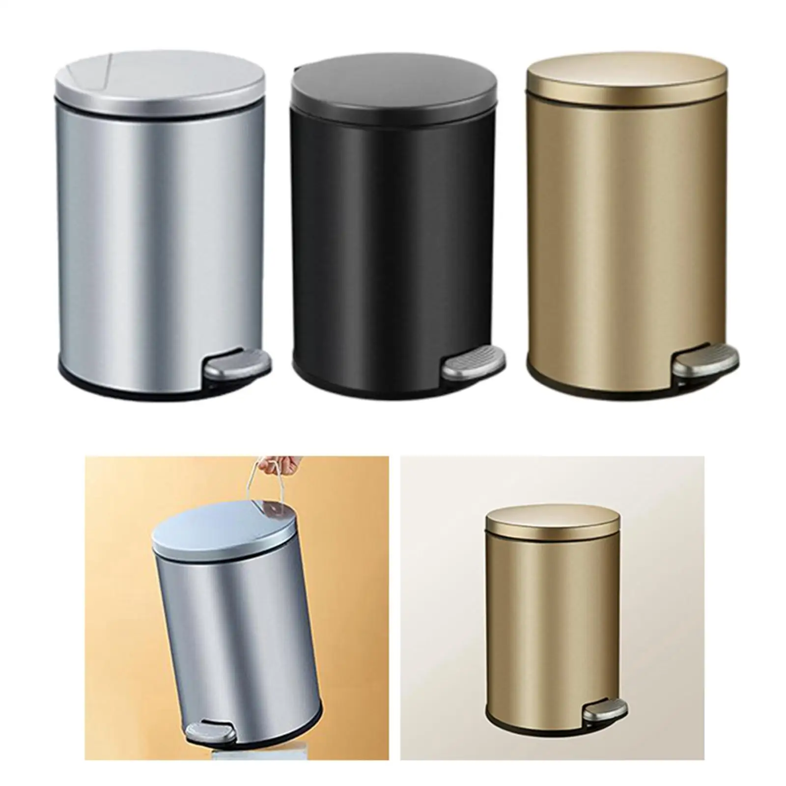 Round Foot Pedal Garbage Bin Rust Proof with Garbage Bag Rings for Kitchen