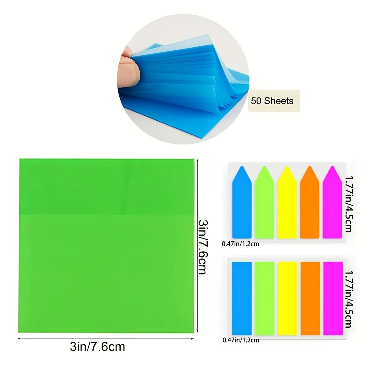 11Pack Transparent Sticky Note Pads Set,Long Page Markers Sticky Index Tabs, Arrow Flag Tabs Colored For Page Marker Bookmarks