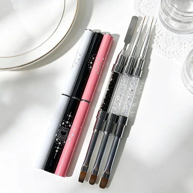 1 Stück Doppelendiger Edelstahl-Weichfaser-Malpinsel für Maniküre, Kristall-Nagelkunst-Pinsel, Nagellack-Liner-Pinsel, Make-up-Werkzeug – Detail 3