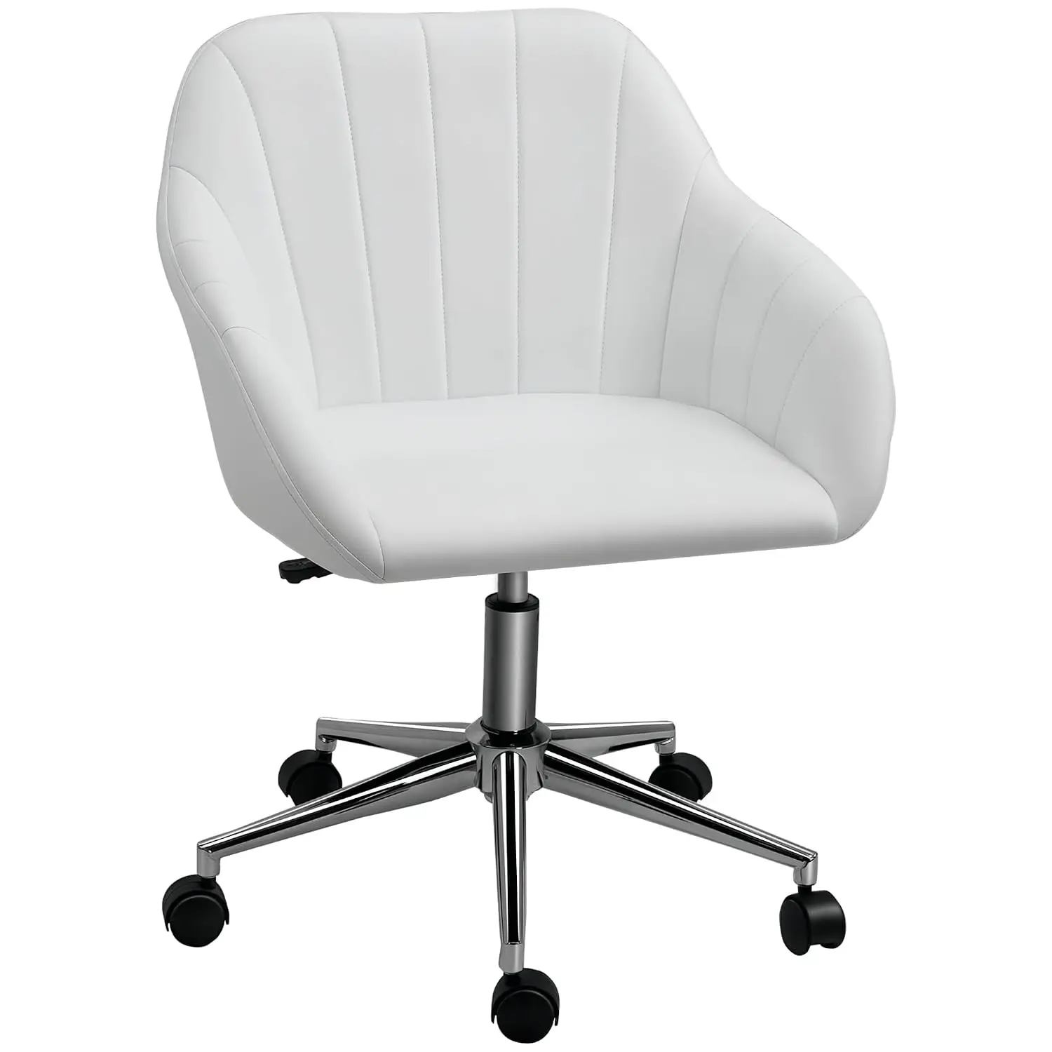 Mid Back Home Office Chair White PU Leather Desk Chair Wheels, Customized