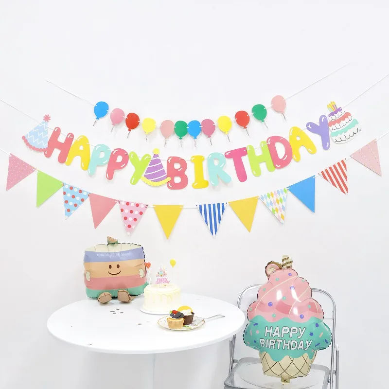 الملونة الأبجدية الرايات زينة حفلة عيد ميلاد سعيد احتفالي جارلاند اللافتات الاحتفال خلفية كابينة تصوير ديكور جديد
