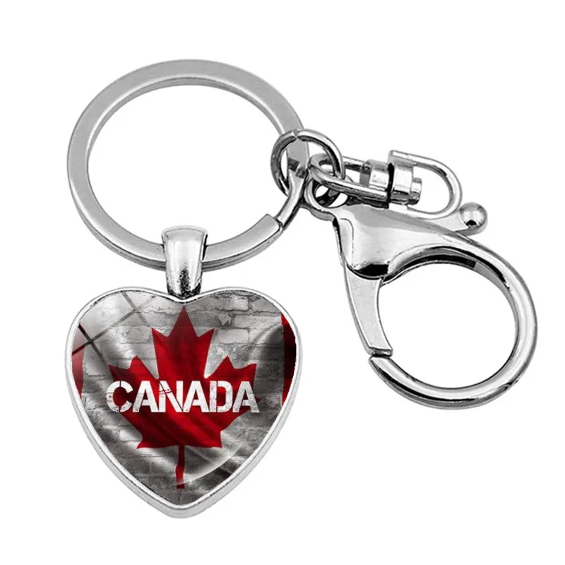 Creative Canadian Flag Love Keychain Pendant, Canada Flag Peach Heart Pendant, Hot Selling Accessories Wholesale