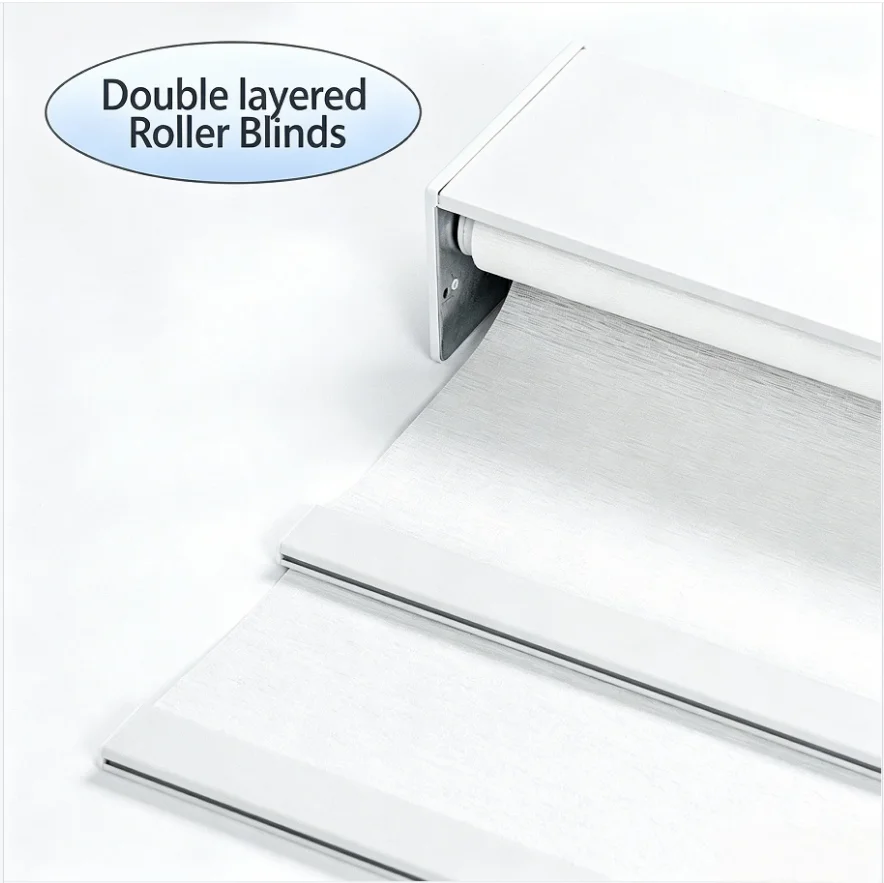 Cheap Manual Easy To Clean 100% Polyester Double Layer Motorized Roller Blinds For Home Window