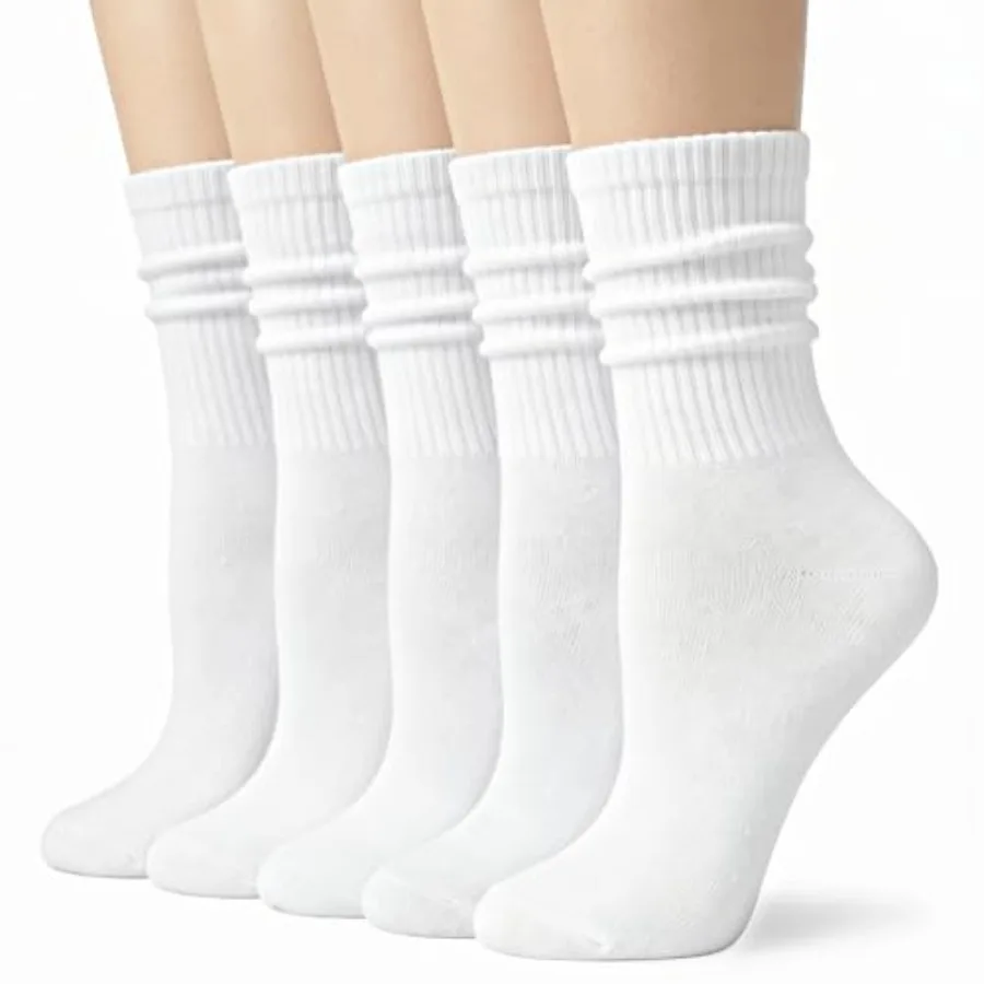 

Loritta 5 Pairs Cotton Socks for Women Casual Comfy Crew Sock Stretchy Calf Slouch Boot Socks
