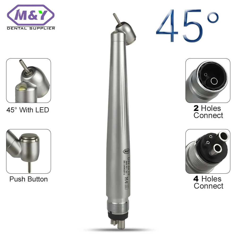 Dental 45 Degree LED High Speed Handpiece Small Head Push Button E-generator Integrated Handpiece Single Water Spray air turbine